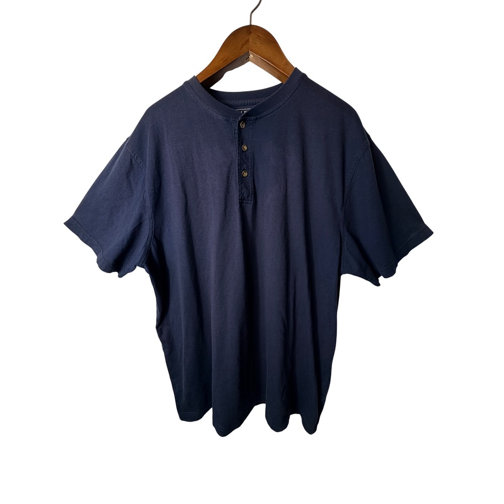 L.L. Bean Henley Shirt Navy Blue Cotton Traditional Fit Gorpcore Tall XXL Tall